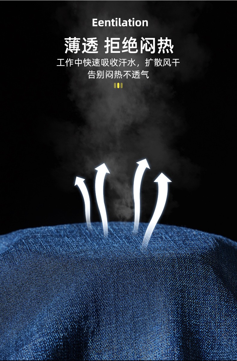 NZ024A 夏季薄款長(zhǎng)袖反光繩拉鏈牛仔工作服定制套裝男電焊工機(jī)修勞保服(圖5)