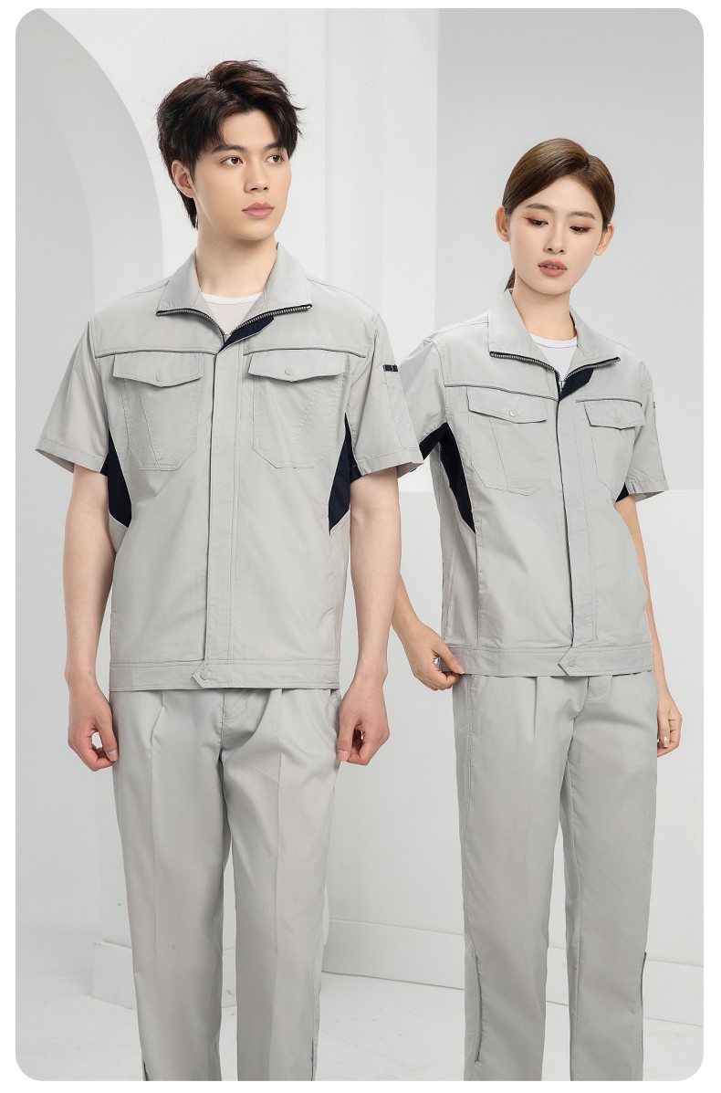 DL237D 夏季彈力竹纖維工作服套裝定制吸濕排汗透氣長(zhǎng)短袖薄款電工勞保服(圖12)