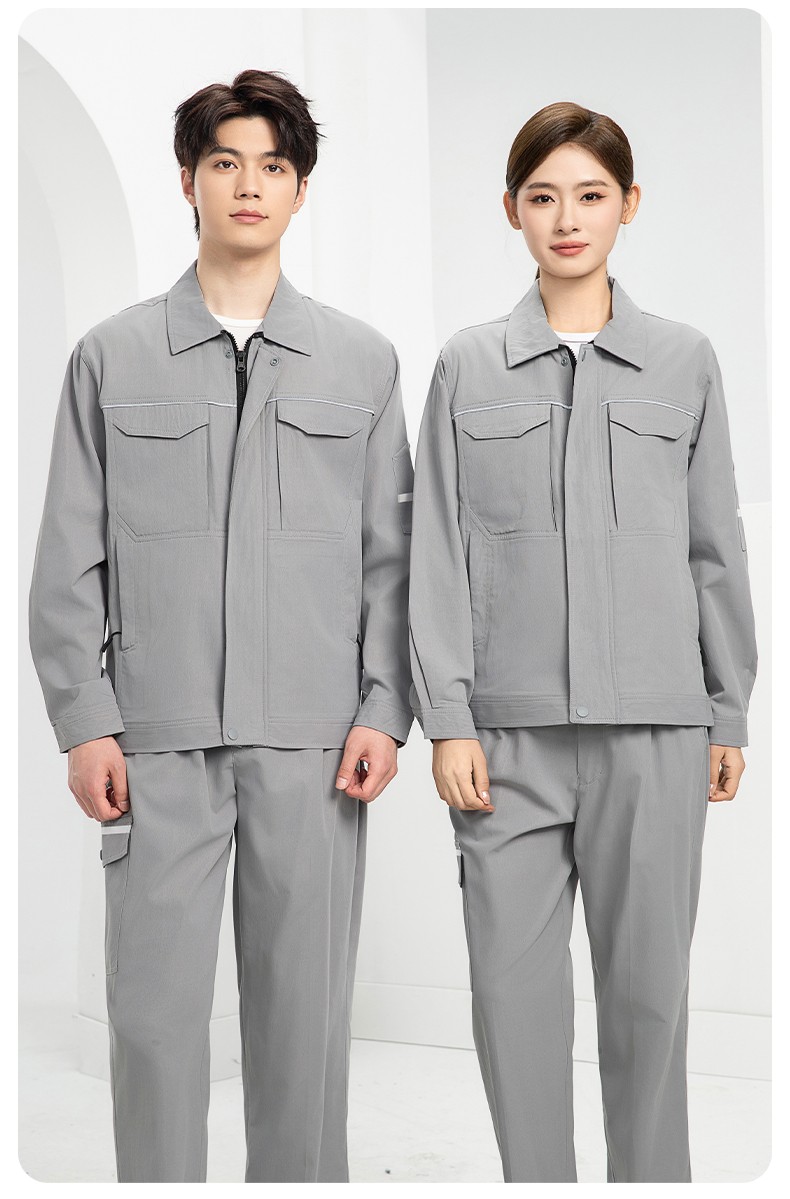 DM242X 夏季長(zhǎng)袖工作服男套裝耐磨工廠車間廠服建筑施工勞保服汽修服定制(圖18)