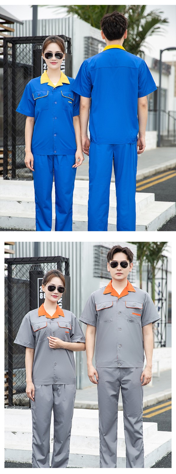 DM13-7/9 海源夏季短袖工作服定制男薄款耐磨工人裝汽修工廠車(chē)間廠服勞保服(圖9)