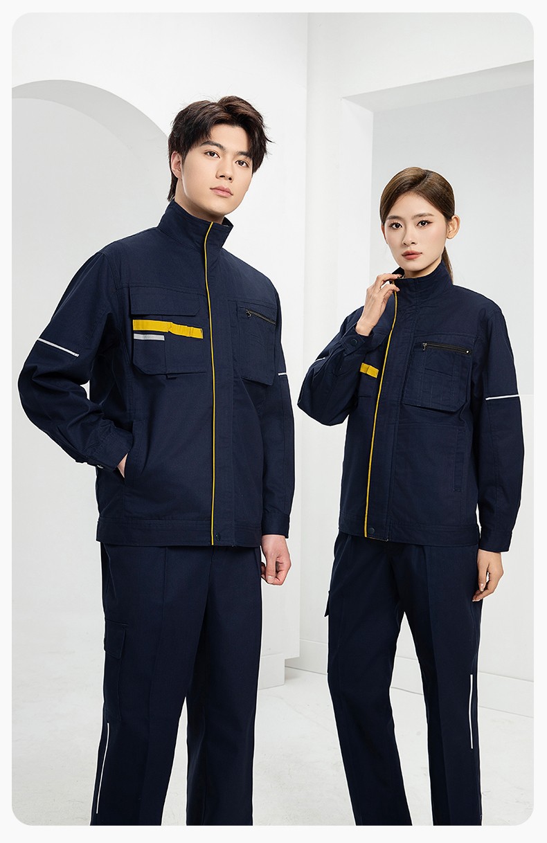 DM2316 海源春秋工作服男長(zhǎng)袖套裝印字LOGO反光條工裝車間工人夾克勞保服(圖13)