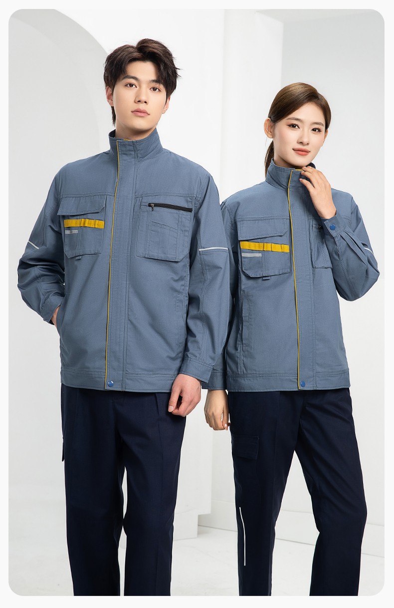 DM2316 海源春秋工作服男長(zhǎng)袖套裝印字LOGO反光條工裝車間工人夾克勞保服(圖15)