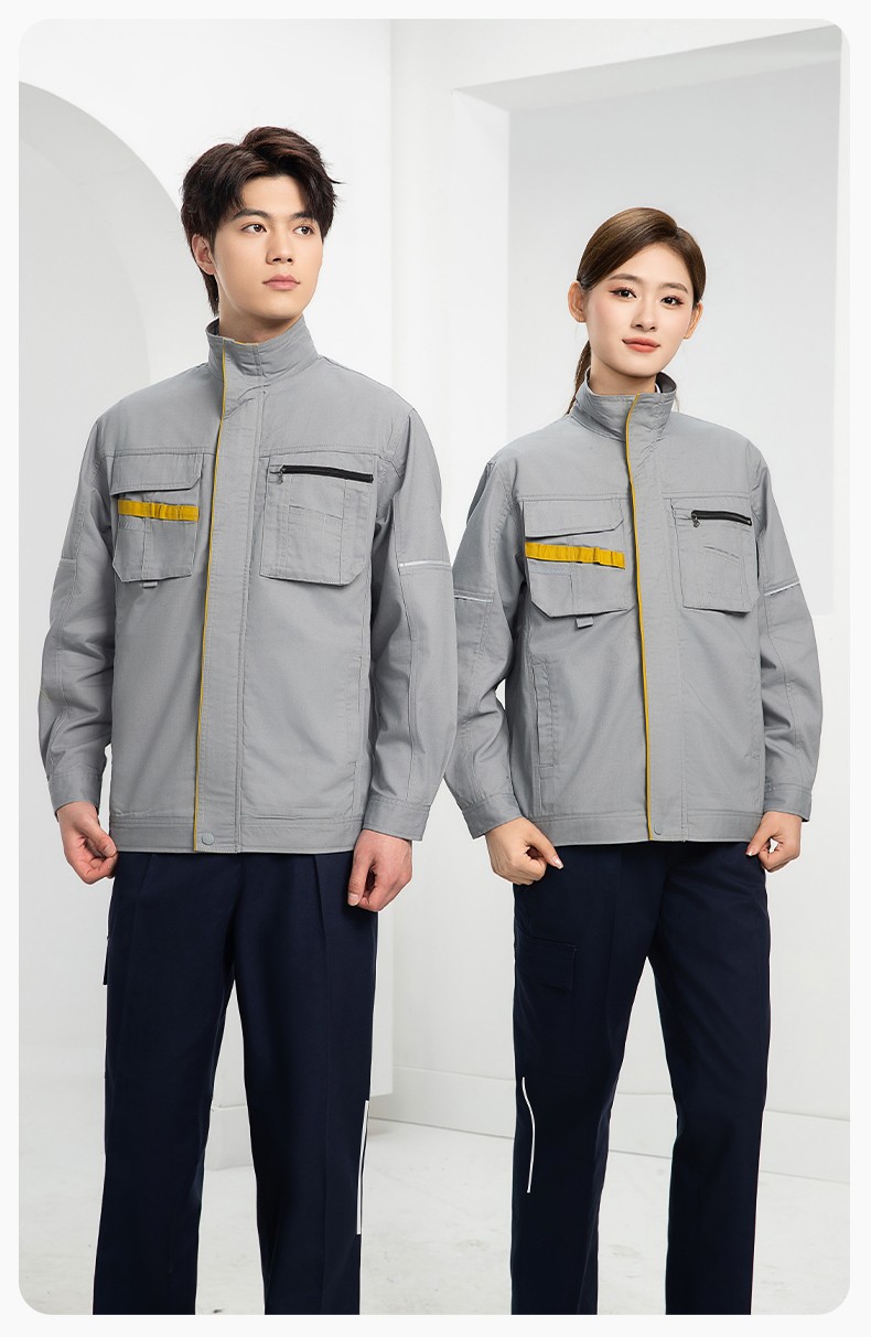 DM2316 海源春秋工作服男長(zhǎng)袖套裝印字LOGO反光條工裝車間工人夾克勞保服(圖18)