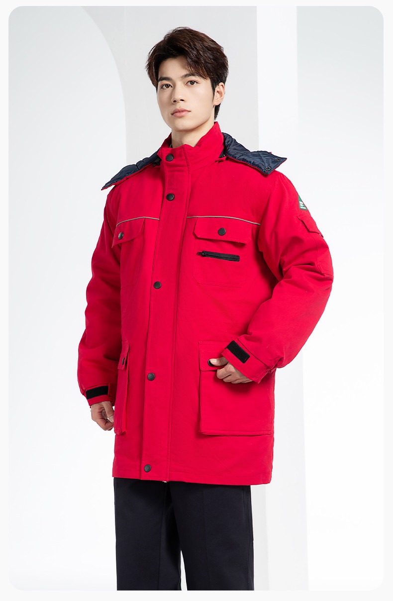 QMMF8868 冬季工作服棉衣定制中長(zhǎng)加絨加厚防寒保暖海油工程汽修廠勞保服(圖14)