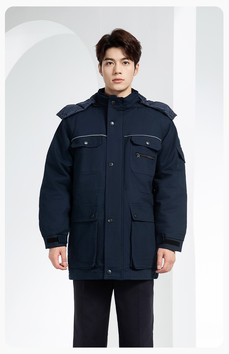 QMMF8868 冬季工作服棉衣定制中長(zhǎng)加絨加厚防寒保暖海油工程汽修廠勞保服(圖16)