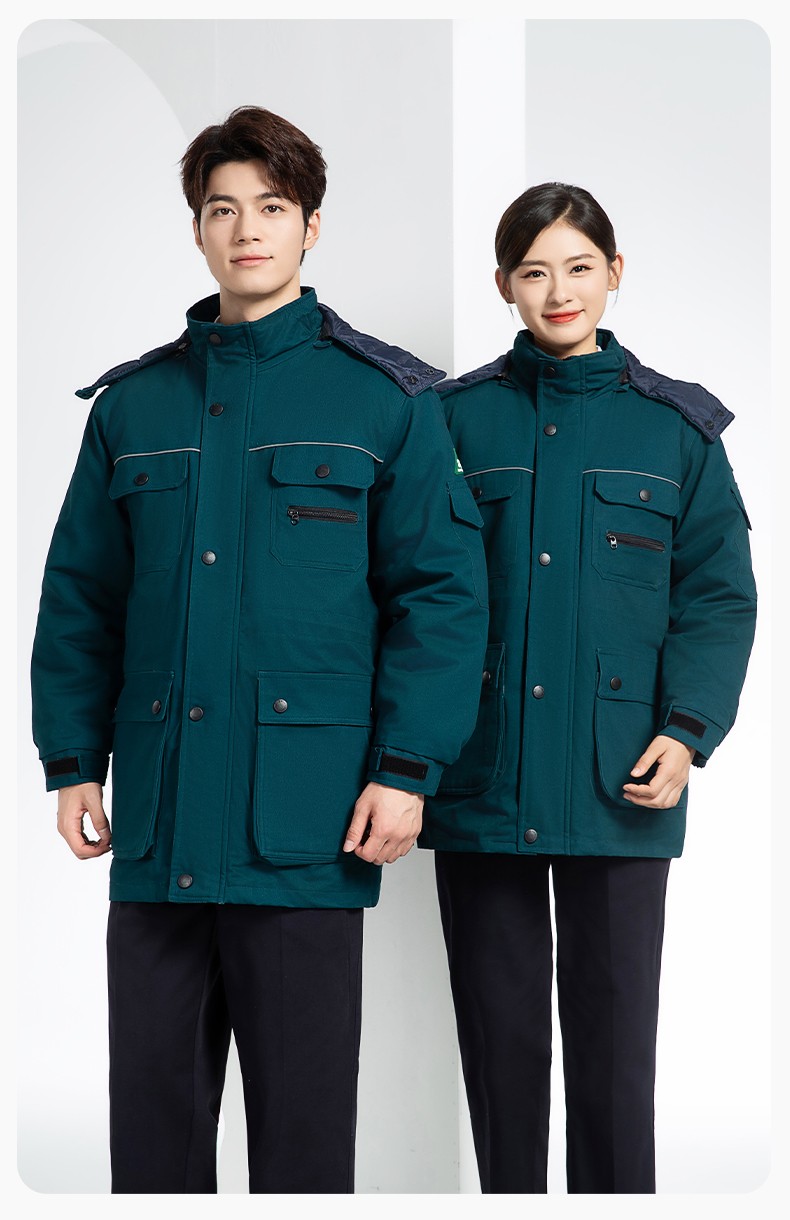 QMMF8868 冬季工作服棉衣定制中長(zhǎng)加絨加厚防寒保暖海油工程汽修廠勞保服(圖17)