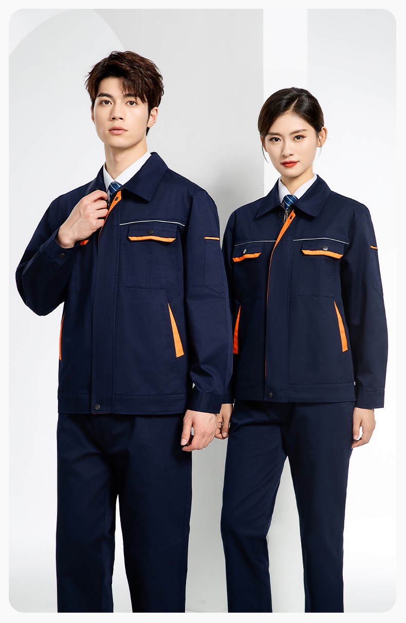 JC-102 春秋工作服套裝印字定制CVC長袖上衣耐磨汽修工廠車間工裝勞保服(圖12)