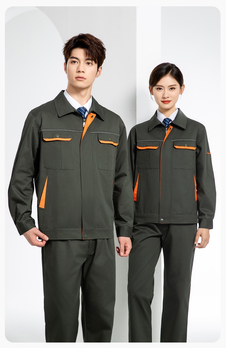 JC-102 春秋工作服套裝印字定制CVC長袖上衣耐磨汽修工廠車間工裝勞保服(圖14)