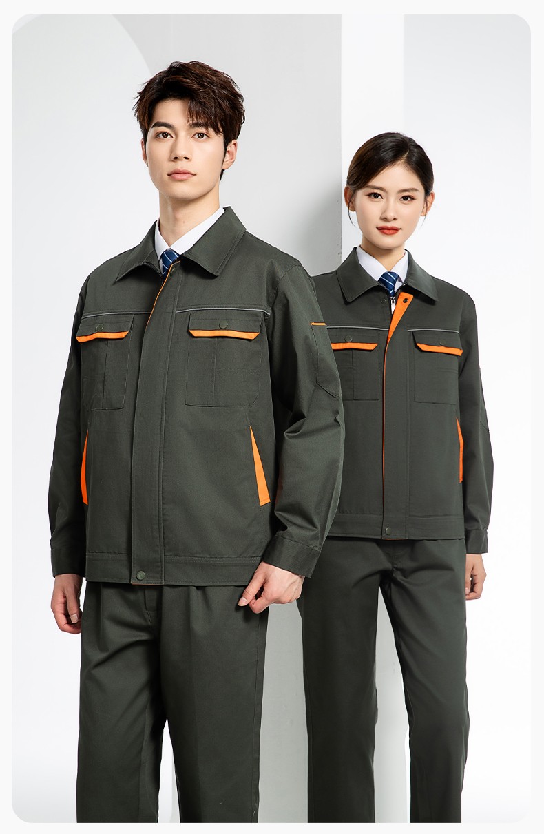 JC-102 春秋工作服套裝印字定制CVC長袖上衣耐磨汽修工廠車間工裝勞保服(圖13)