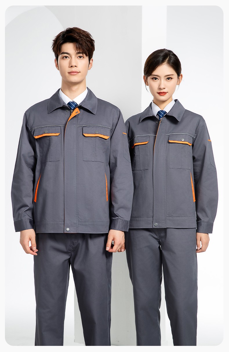 JC-102 春秋工作服套裝印字定制CVC長袖上衣耐磨汽修工廠車間工裝勞保服(圖15)