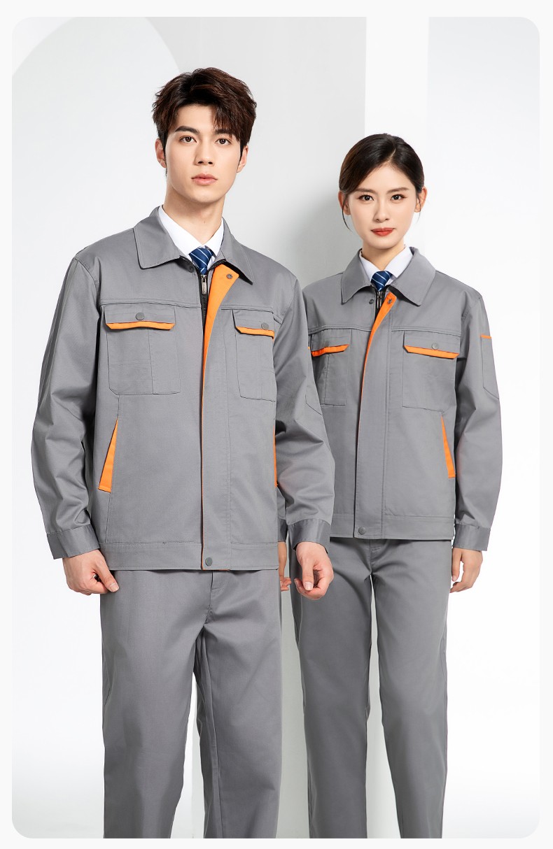 JC-102 春秋工作服套裝印字定制CVC長袖上衣耐磨汽修工廠車間工裝勞保服(圖17)