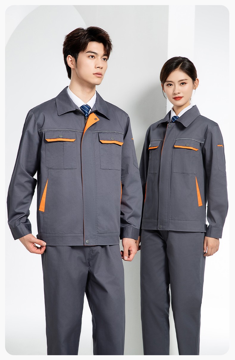 JC-102 春秋工作服套裝印字定制CVC長袖上衣耐磨汽修工廠車間工裝勞保服(圖16)