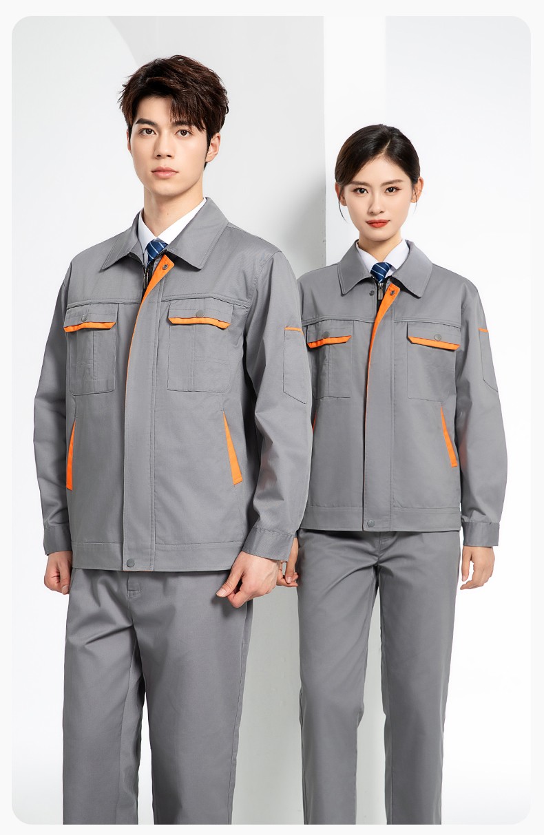 JC-102 春秋工作服套裝印字定制CVC長袖上衣耐磨汽修工廠車間工裝勞保服(圖18)