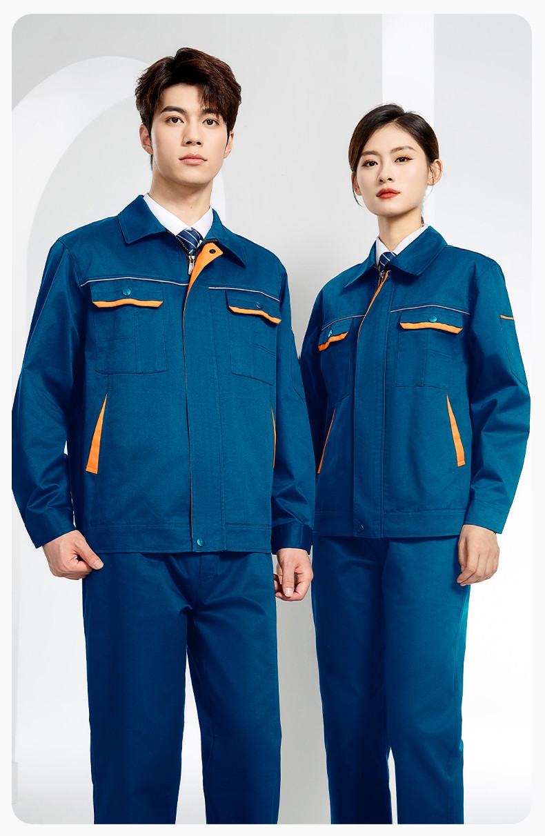 JC-102 春秋工作服套裝印字定制CVC長袖上衣耐磨汽修工廠車間工裝勞保服(圖19)