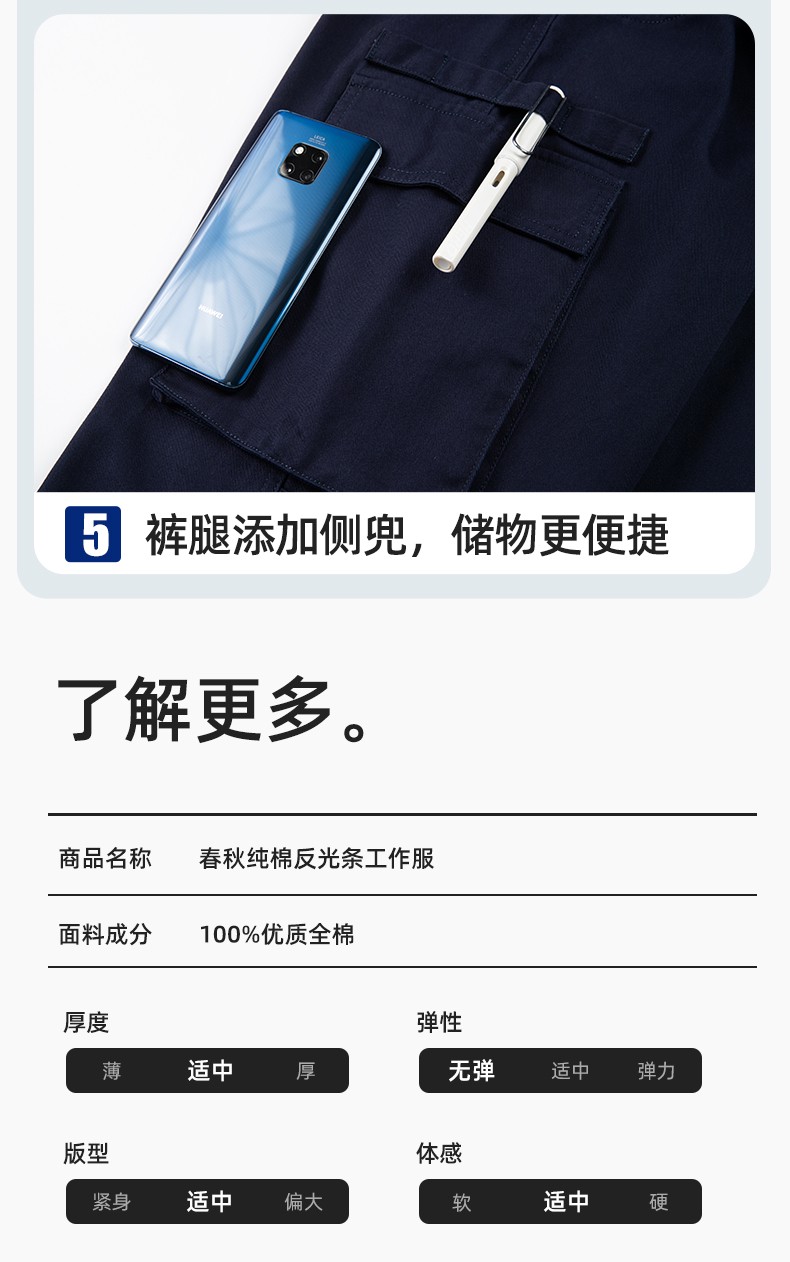 JC-3D07QM 純棉工作服定制男春秋長(zhǎng)袖工裝印字工廠車(chē)間機(jī)修全棉反光勞保服(圖10)