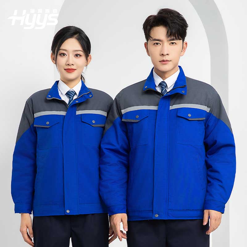 LJ-5811 冬季一體式棉衣工作服男拼色保暖工裝加油站維修廠車(chē)間勞保服定制