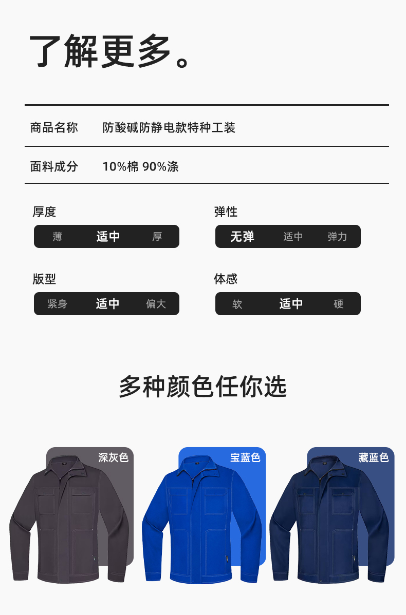 LJ-9701SF 春秋防酸堿防靜電勞保工作服套裝化工廠(chǎng)加油站工裝定制(圖10)