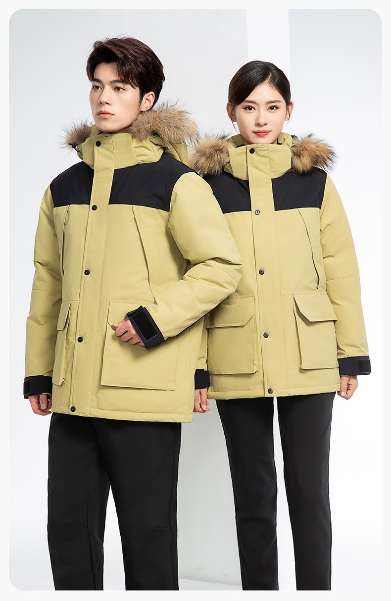 RH-60953 冬季可拆卸羽絨內(nèi)膽三合一沖鋒衣毛領帽子防風防雨登山騎行服定制(圖14)