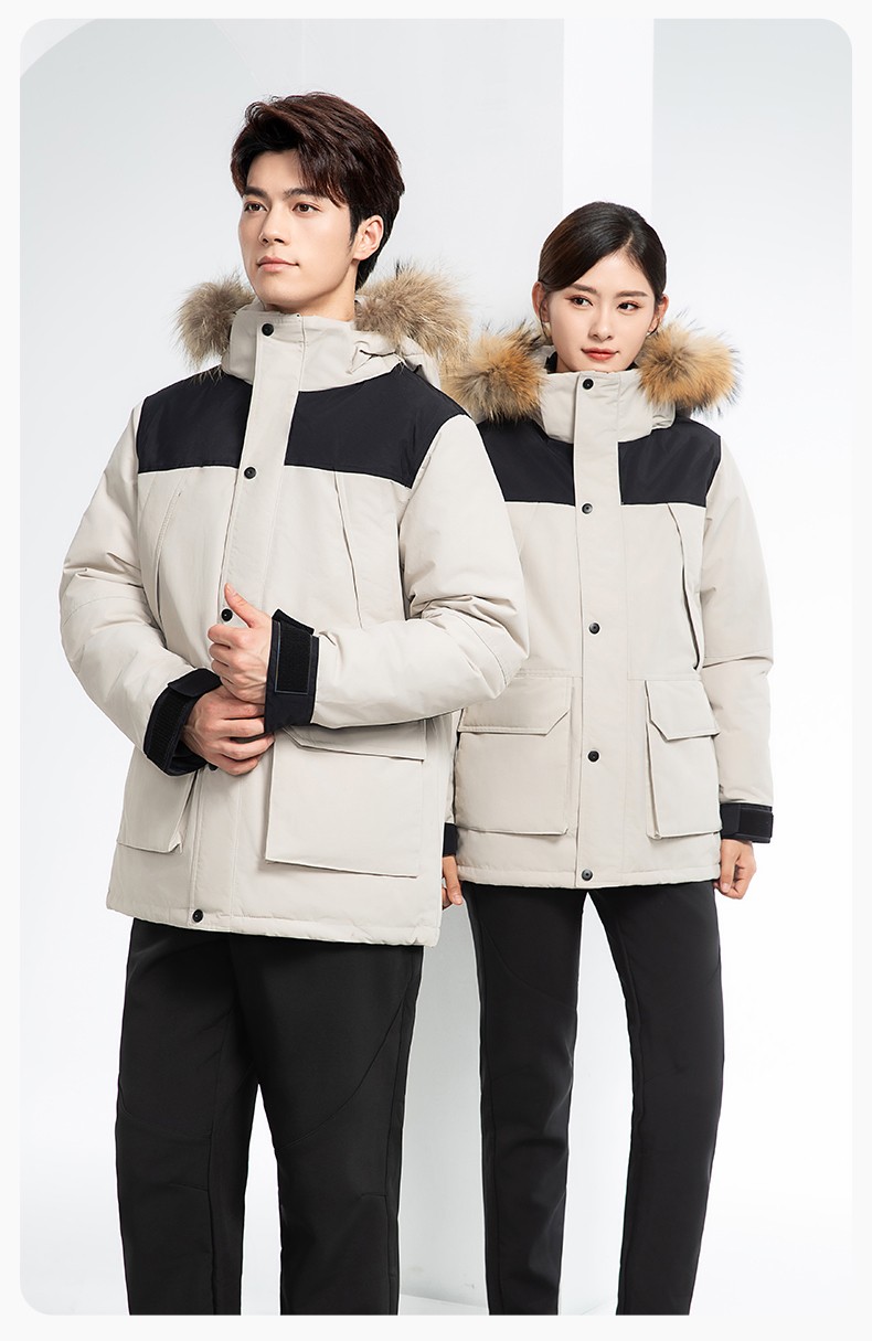 RH-60953 冬季可拆卸羽絨內(nèi)膽三合一沖鋒衣毛領帽子防風防雨登山騎行服定制(圖20)