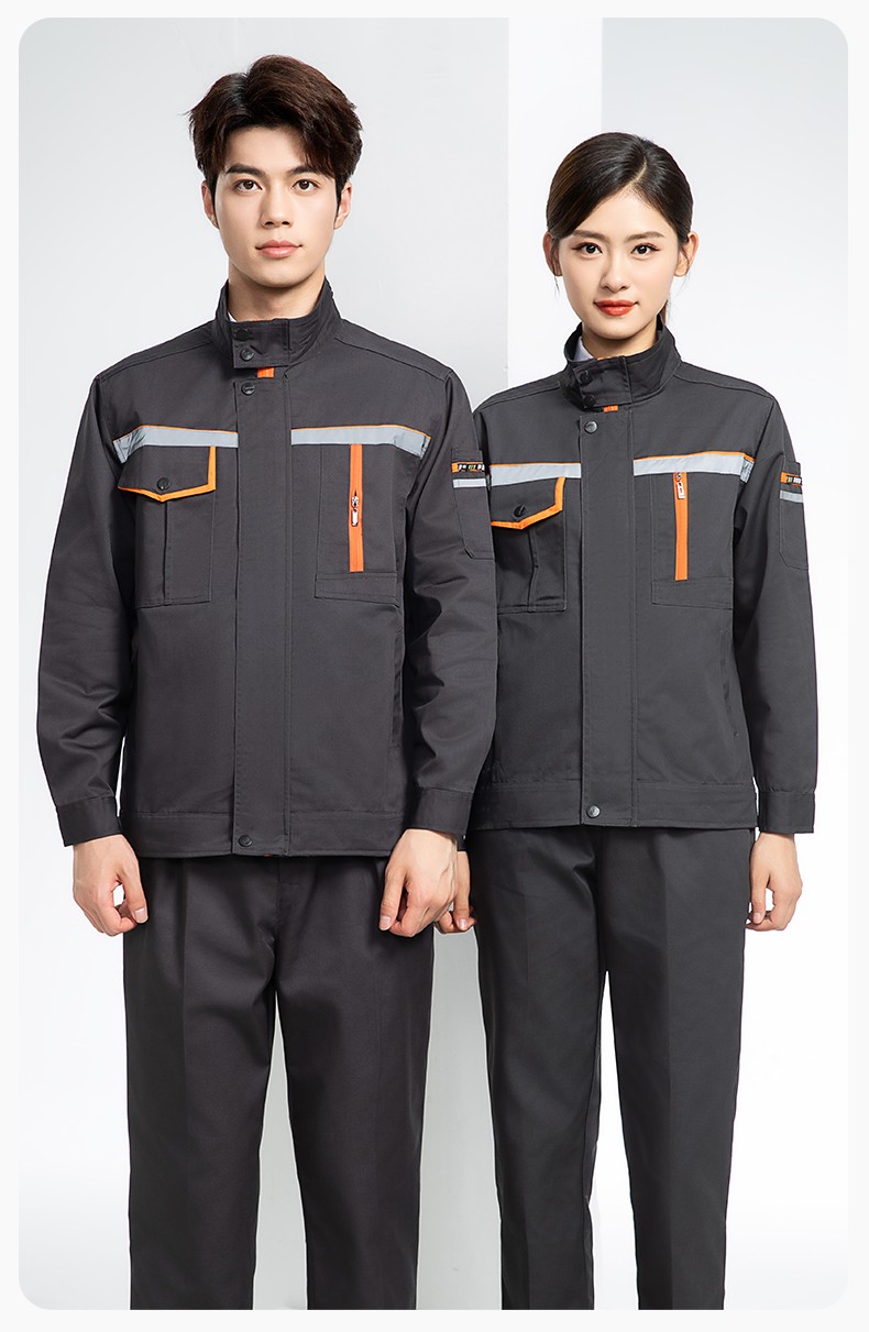 DM8038 批發(fā)工作服套裝男耐磨長袖反光條廠服車間汽修企業(yè)工地工裝勞保服(圖13)