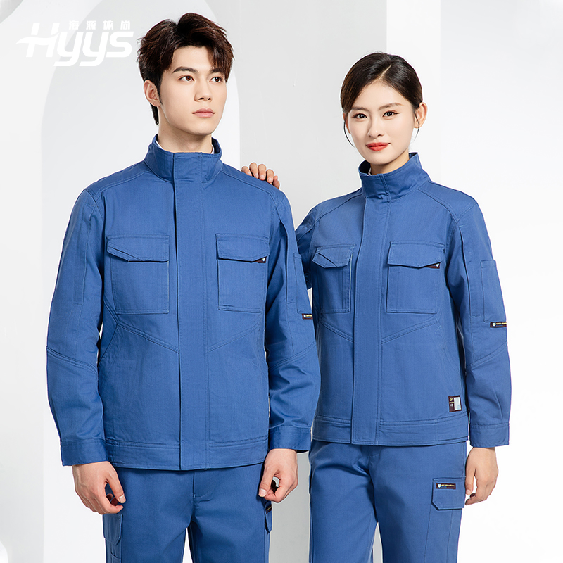 JC-SY61X 防靜電春秋長袖工作服套裝CVC耐磨純色工裝機修車間工廠服定制