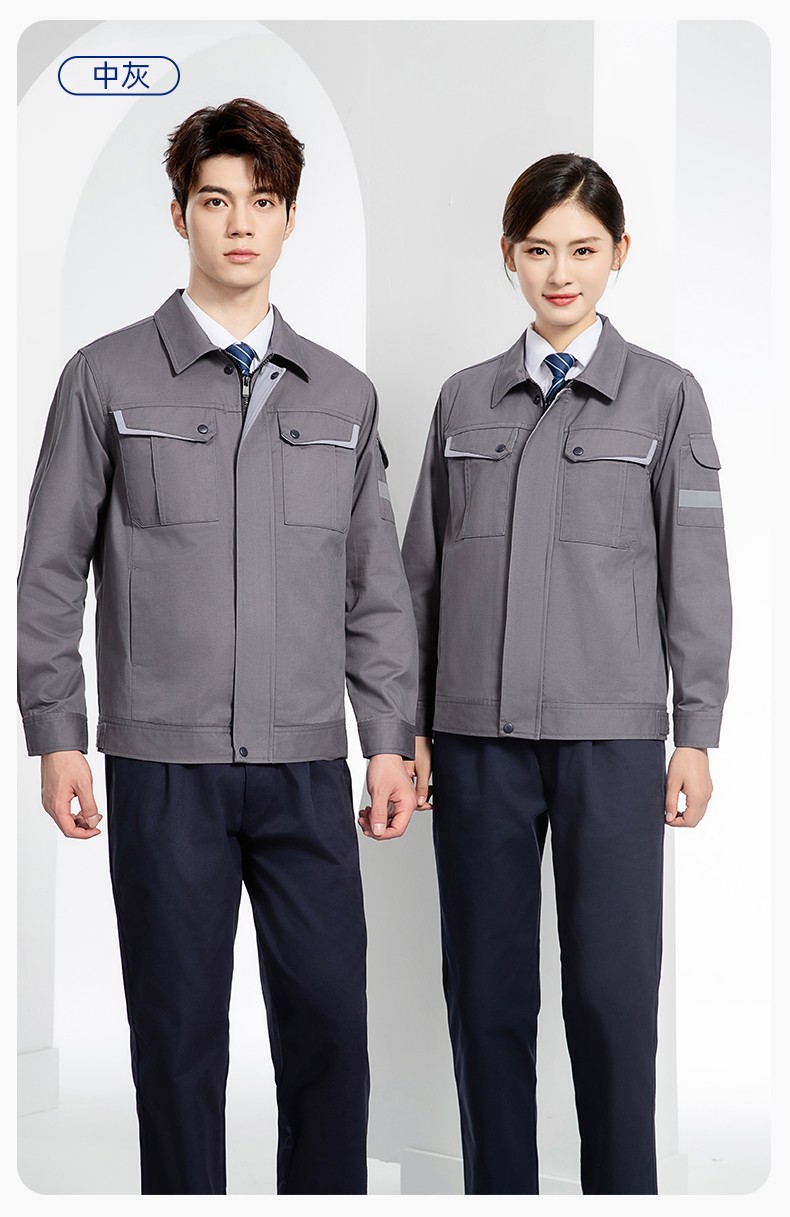 YJ-6801 春秋CVC工作服套裝男加網(wǎng)襯耐磨外套汽修工廠(chǎng)車(chē)間工裝勞保服定制(圖19)