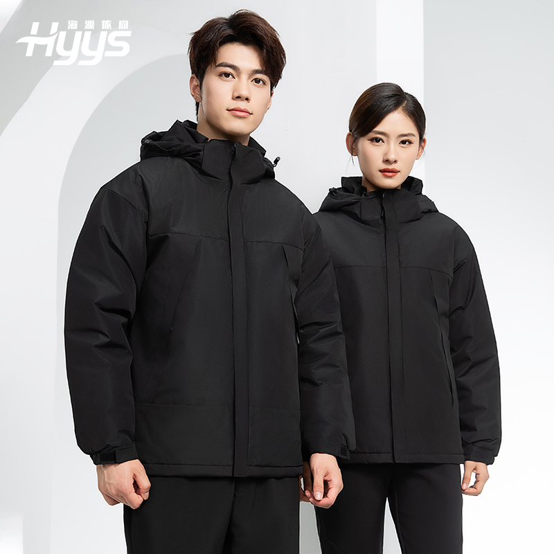 YJ-1915 冬季一體式?jīng)_鋒衣男女純色加絨防寒外套印LOGO公司團(tuán)體服外套定制