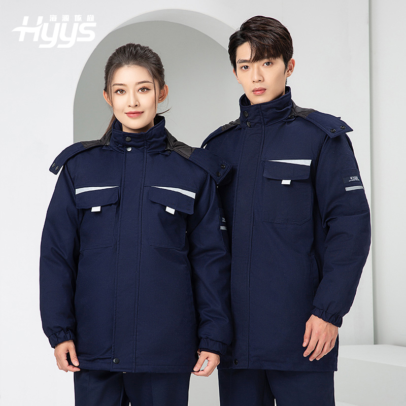 LW-8826ZY 冬季羽絨工作服定制加厚保暖中長(zhǎng)防寒冷庫(kù)物業(yè)車間印繡字可拆卸棉服