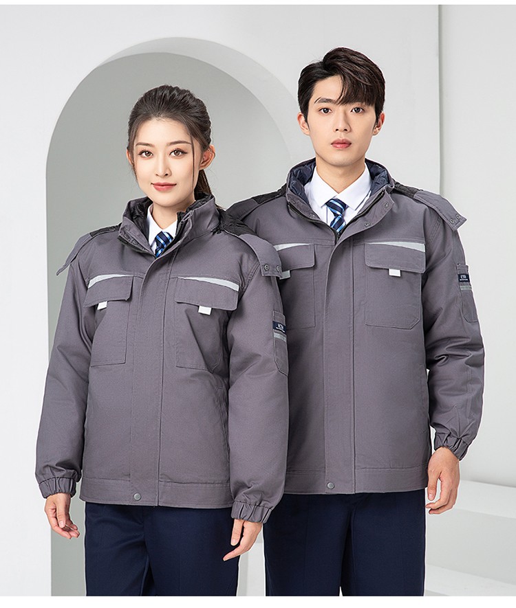 LW-8826Y 冬季可拆卸羽絨工作服棉襖工廠(chǎng)車(chē)間員工勞保服加絨加厚棉服工裝定制(圖24)